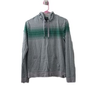 Gray and Green Striped Hooded Longsleeve
